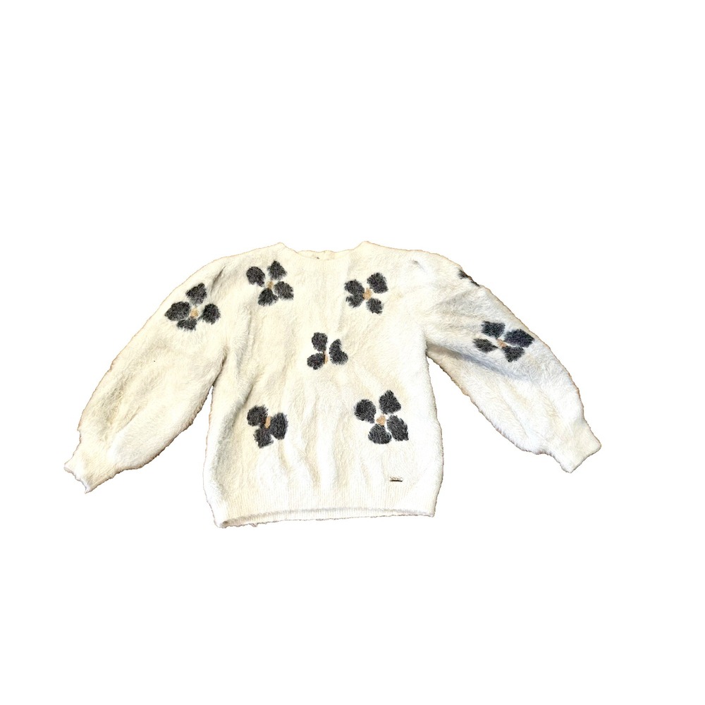 Mayoral Girls Fuzzy Floral Sweater 36M 98cm Ivory Soft Knit Long Sleeve
